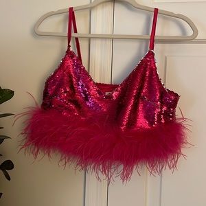 12TH TRIBE DARLING HOT PINK SEQUIN NOVELTY CROP TOP